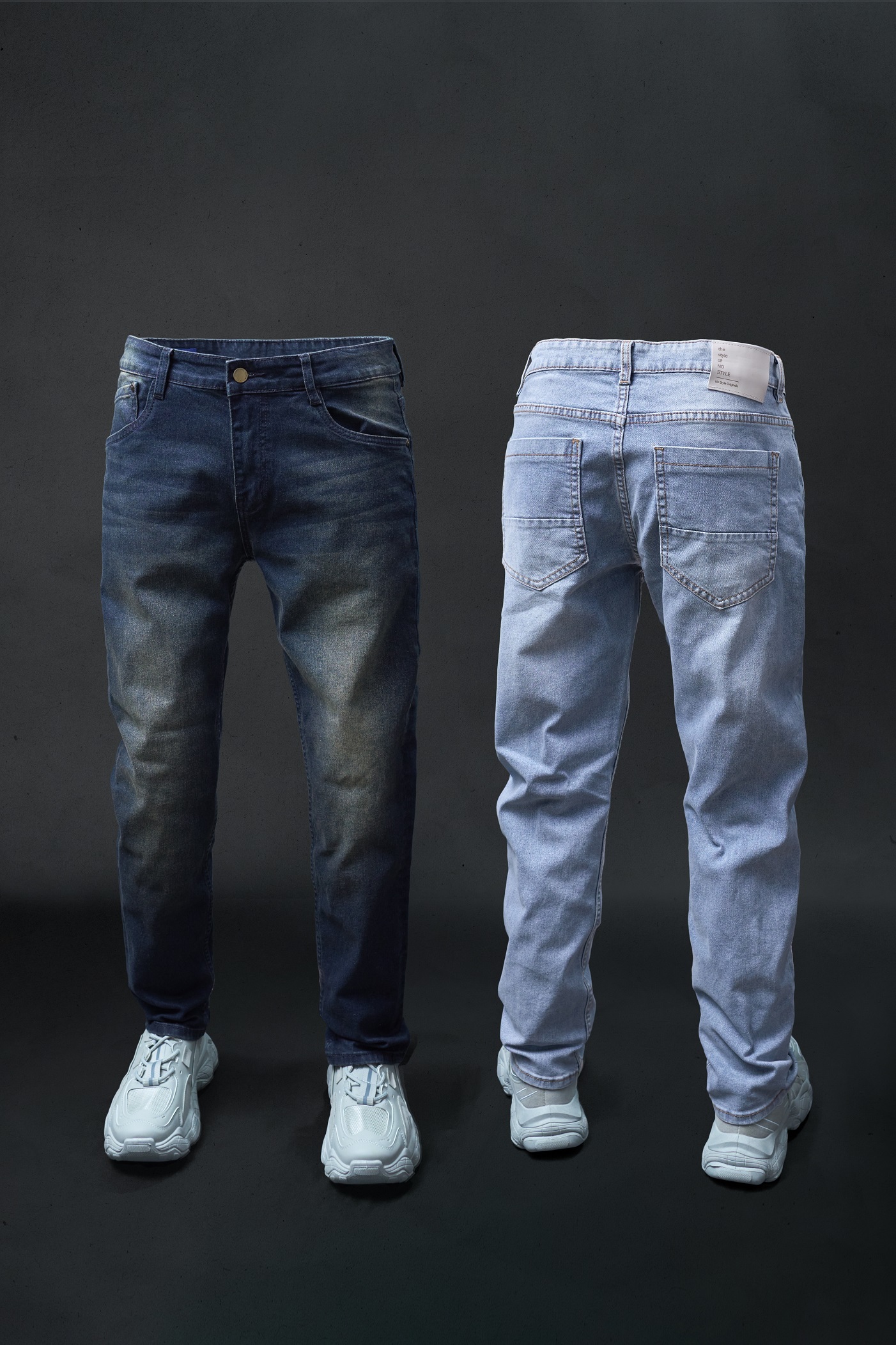 Hình ảnh bốn chiếc quần jeans cùng size 30 nhưng có bốn phom dáng khác nhau: Skinny, Slim, Regular, Loose